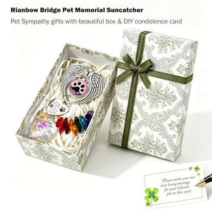 Pet Memorial Suncatcher - Dog Memorial Gifts for Loss of Dog, Pet Loss Sympathy, Thoughtful Dogs and Cats Bereavement Remembrance Gifts, Natural Cat's Eye Paw Crystal Suncatcher