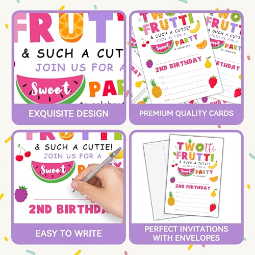 Birthday Invitations for Girls Boys - Tutti Frutti 2th Bday Invites with Envelopes(25-Count) - Turning 2 Fill-in Invite Cards for Party Supplies Favors Decorations - F17 - style: Tutti Frutti 2th