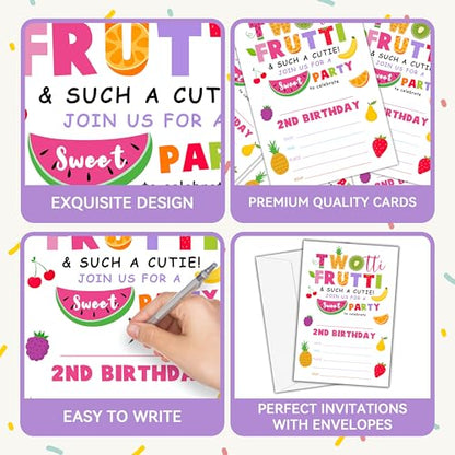 Birthday Invitations for Girls Boys - Tutti Frutti 2th Bday Invites with Envelopes(25-Count) - Turning 2 Fill-in Invite Cards for Party Supplies Favors Decorations - F17 - style: Tutti Frutti 2th