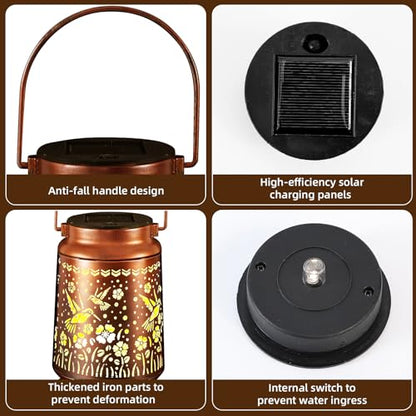 Solar Lanterns Outdoor Waterproof Gifts for Women Grandma Gifts | HanGing Solar Lantern for Mom Hummingbird Garden Decor Solar Hanging Lantern Metal for Patio Yard Festival Pathway Landscape - style: Hummingbird