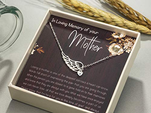 RareLove Memorial Gifts for Loss of Mother Angel Wing Necklace | Sterling Silver Heart Pendant Necklace Sorry for Your Loss Sympathy Gifts Bereavement Condolence Remembrance Gift