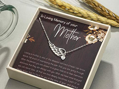 RareLove Memorial Gifts for Loss of Mother Angel Wing Necklace | Sterling Silver Heart Pendant Necklace Sorry for Your Loss Sympathy Gifts Bereavement Condolence Remembrance Gift