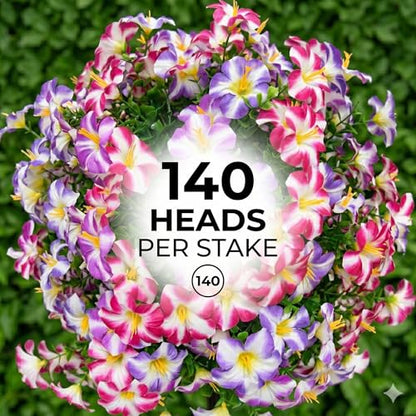 Real Touch Artificial Petunias,140 Premium Outdoor Faux Flowers - color: Pink & Purple