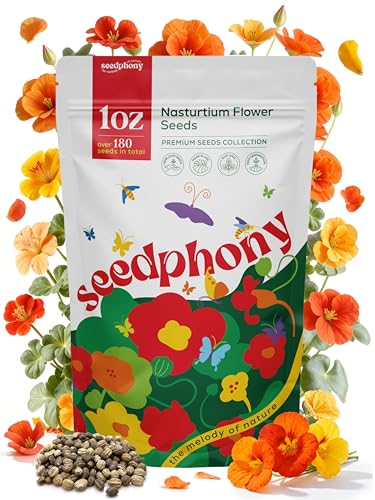 Seedphony Nasturtium Seeds Pack 1 oz - 180 Non-GMO Heirloom Nasturtium Seeds for Planting, Perennial Flowers in Waterproof Seed Packet, Wildflower Seeds for Planting Garden Indoor & Outdoor Gardening - size: Nasturtium 1oz, style: Nasturtium Flower Seeds