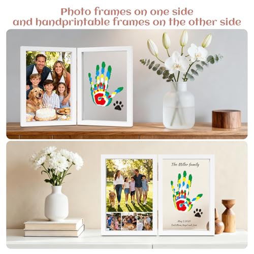 Family Handprint Kit, DIY Baby Hand and Footprint Handmade Keepsake Wooden Frame, Family Gifts with 6 Non-Toxic Baby-Safe Paint, Ideas Gift for New Parents, Grandparents, Father's Day, Mother's Day - color: White, size: 5 Pages Acrylic Boards