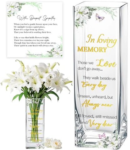 Sympathy Memorial Flowers Vase Sympathy Gifts for Loss of Loved One Dad Mom Husband Sister Friend Grief Gifts for Women Bereavement Condolences Gift for Loss Grieving Sorry for Your Loss Glass Vase