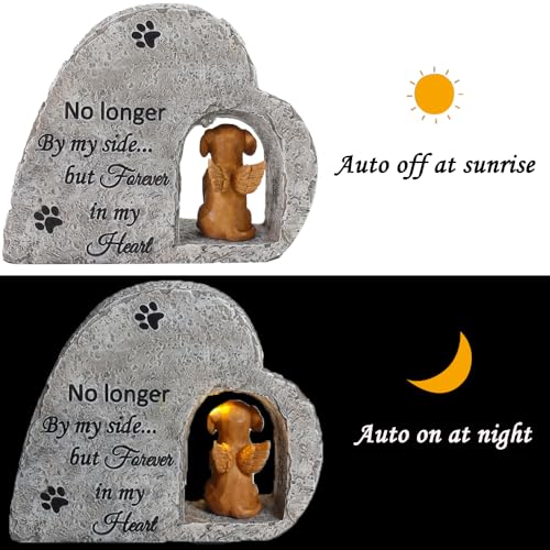 Solar Dog Pet Memorial Stone with A Angel Puppy Memorial Statue, Dog Grave Marker Or Garden Memorial Stone-No Longer By My Side But Forever in My Heart