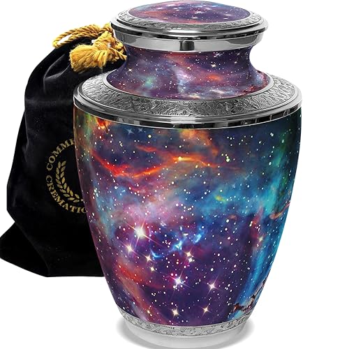 Cosmic Galaxy Cremation Urns for Human Ashes Adult Female Urns for Ashes | Extra Large Galaxy Cremation Urn for Ashes Adult Female & Male, Metal, Threaded Lid, Felt Bottom - color: Galaxy, size: Extra Large