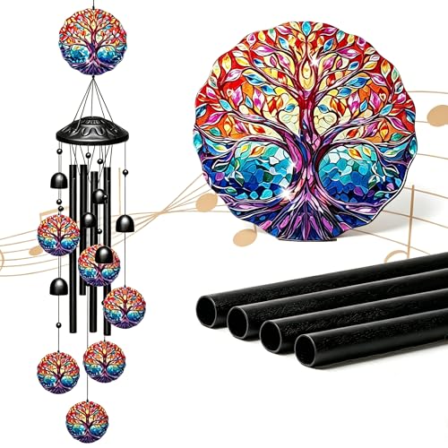 Tree of Life Wind Chimes for Outside,Soft Tone Metal Windchimes with Bells, Colorful Family Tree Decor for Garden Yard Patio,Memorial Sympathy Gifts for Women Mom in Gift Box
