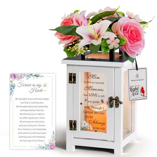 Memorial Lantern with Sympathy Lily Rose Flowers, Sympathy Bereavement Gift Idea for Loss of Mother Mom Memorial Gift for Loss of Loved One - color: Mom