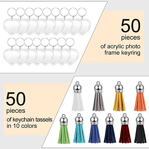 Yaomiao Acrylic Photo Keychain with Tassel Clear Blank Custom Keychain Frame Holder Insert Picture Keyring Making Kit - style: Heart