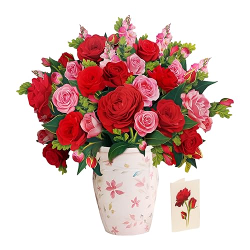 Freshcut Paper Grande Blooming Roses 20.5 Inch Life-Sized 3D Pop Up Cards – Anniversary, Valentine's Day, Mothers Day, Thank You, Gifts for Mom and Her – Includes Notecard and Envelope - color: Blooming Roses, size: Grande