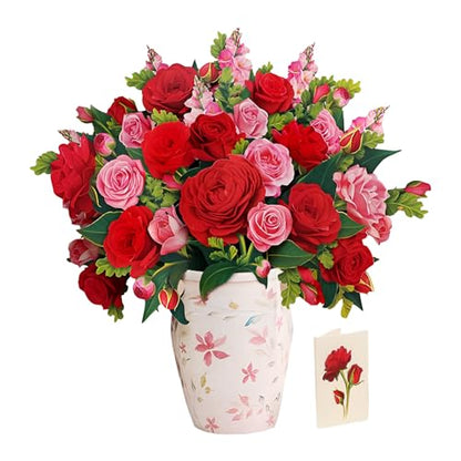 Freshcut Paper Grande Blooming Roses 20.5 Inch Life-Sized 3D Pop Up Cards – Anniversary, Valentine's Day, Mothers Day, Thank You, Gifts for Mom and Her – Includes Notecard and Envelope - color: Blooming Roses, size: Grande