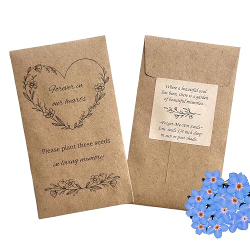 Qty 20 Memorial service seed packet favors, forever in our hearts funeral favors kraft brown seed favors for wakes visitations celebration of life WITH SEEDS
