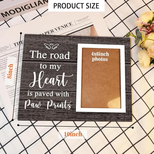 Pet Picture Frame, Pet Wooden Photo Frames Gift, Gifts for Dog Dad Mom, Dog Lovers Gift, Picture Frame for Dogs Cat Pets that Passed, The Road To My Heart Is Paved With Paw Prints, 4x6Inch Photo - color: Dark brown