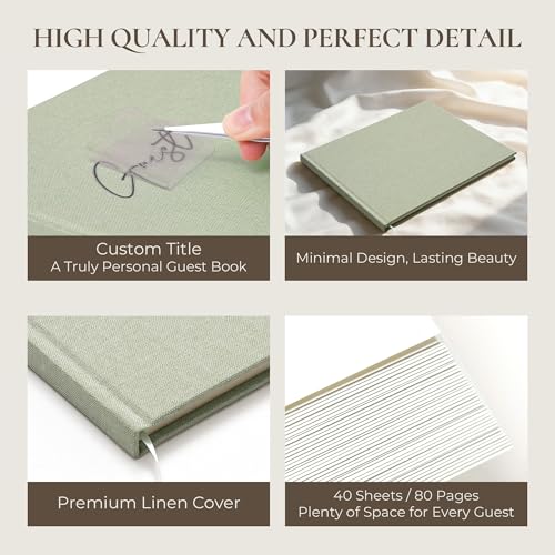 Vienrose Wedding Guest Book Journal, Wedding Registry Must Haves Things with 80 Blank Pages, Linen Photo Guestbook to Sign at Reception Party, Create Your Customizable Memory Album, Dusty Sage Green - color: Dusty Sage Green