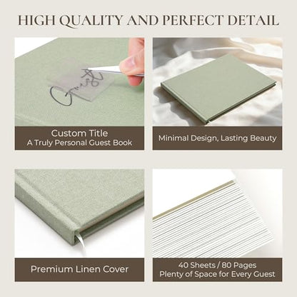 Vienrose Wedding Guest Book Journal, Wedding Registry Must Haves Things with 80 Blank Pages, Linen Photo Guestbook to Sign at Reception Party, Create Your Customizable Memory Album, Dusty Sage Green - color: Dusty Sage Green