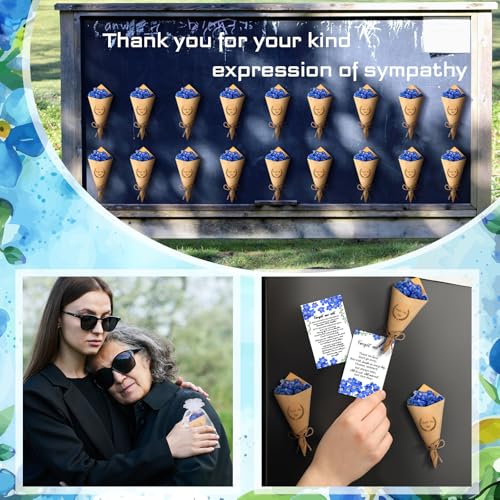 Suncalla 30 Sets Funeral Favors for Guest Forget Me Not Dried Flowers Bouquets Mini Magnet Dried Flower Bouquets with Cards and Organza Bags Celebration of Life Favors for Sympathy Gifts