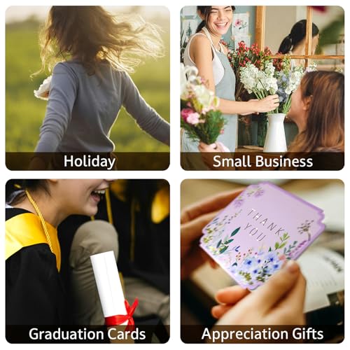 Floral Thank You Cards, Die-Cut Gold Foil, 100 Cards with Envelopes