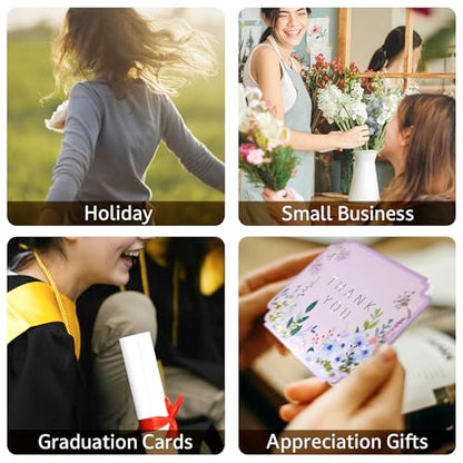 Floral Thank You Cards, Die-Cut Gold Foil, 100 Cards with Envelopes
