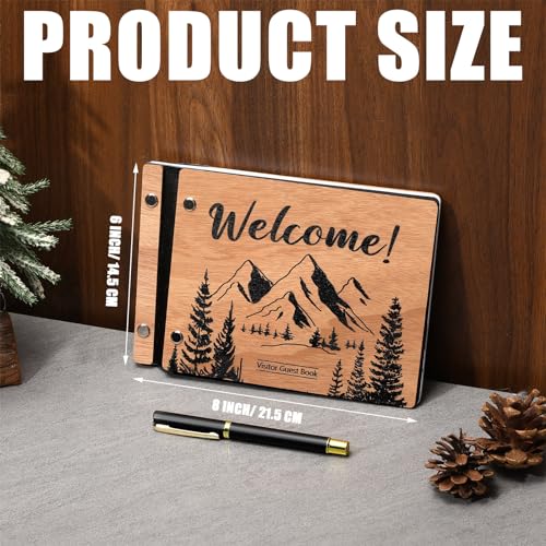 Skyygemm Rustic Vacation Rental Guest Book with Pen, Wooden Scrapbook - style: Visitor