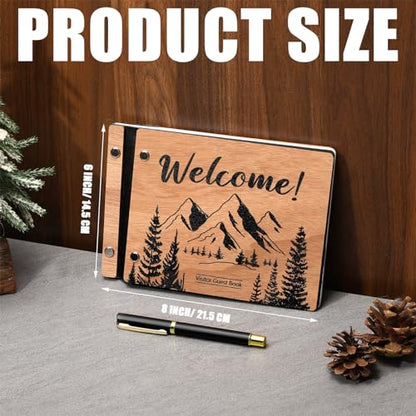 Skyygemm Rustic Vacation Rental Guest Book with Pen, Wooden Scrapbook - style: Visitor