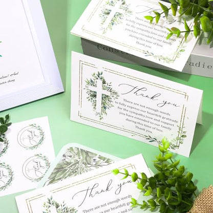 FYSUIMU 24 Pcs Funeral Thank You Cards with Envelopes & Stickers 4×6 Inch Watercolor Eucalyptus Leaves Sympathy Bereavement Card for Memorial Service Family Friends Loved Ones Celebration of Life
