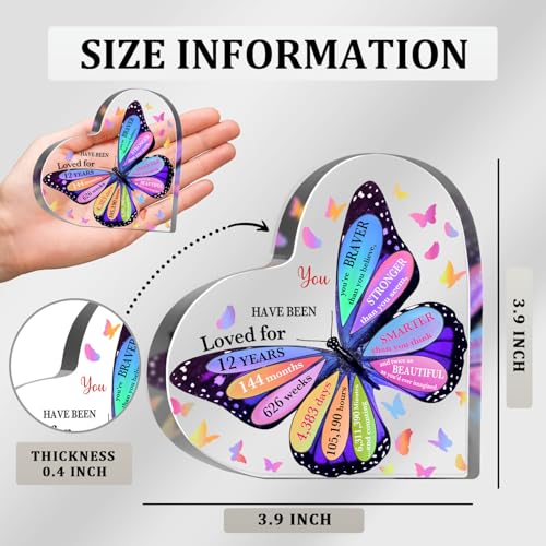 12th Birthday Acrylic Sign, 12 Year Old Girl Birthday Gifts, Inspirational Butterfly Keepsake Sign for Girls Boys, Happy 12 Birthday Gifts Idea for Daughter Girls, Table Desk for Home - style: 12th Birthday