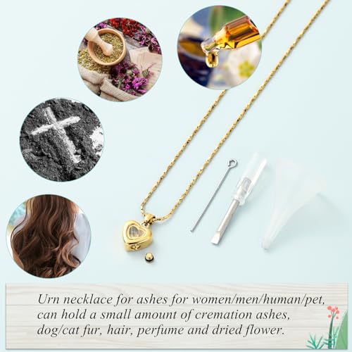 Imrsanl Small Heart Urn Necklace for Ashes Cremation Jewelry for Women Stainless Steel Pendant Memorial Ash Holder Loved Ones Keepsake - color: Gold Glass