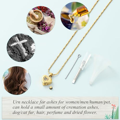 Imrsanl Small Heart Urn Necklace for Ashes Cremation Jewelry for Women Stainless Steel Pendant Memorial Ash Holder Loved Ones Keepsake - color: Gold Glass