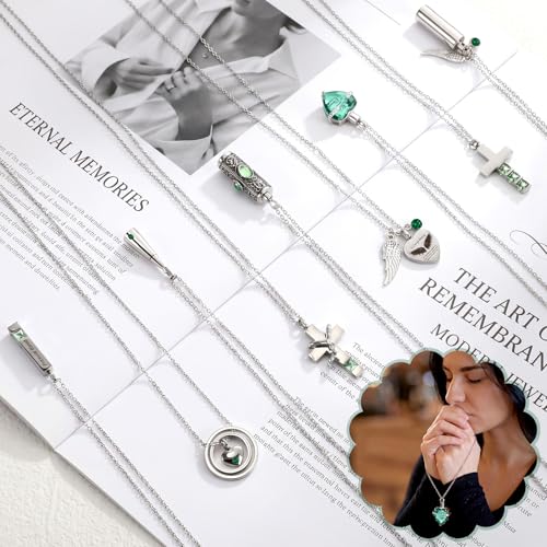 Ecation 18 Pcs Small Cremation Urns and Ashes Necklace Set, Green - color: Green