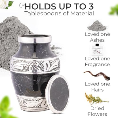 Marbled Metal Keepsake Urn for Human Ashes, Mini 6 Cu in, Black - color: Black, size: Small (Set of 1)