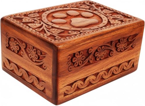 Wooden Pet Memorial Cremation Urns for Ashes Pet Urn Wood Keepsake Paw Box Urns for Cat Dogs Ashes | Cat Memorials