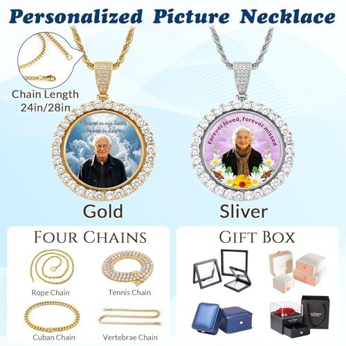 HJX Custom Circle Chain with Wings, Memorial Picture Necklace for Men Womem - color: 9-round Memorial