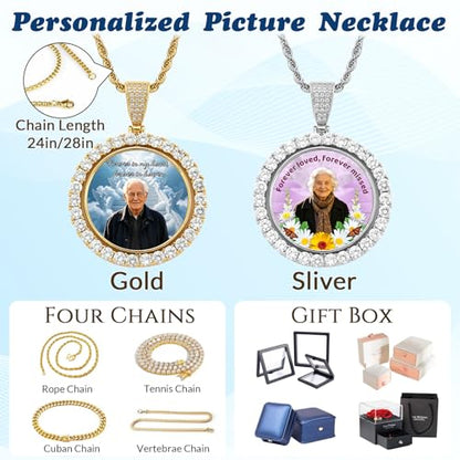 HJX Custom Circle Chain with Wings, Memorial Picture Necklace for Men Womem - color: 9-round Memorial