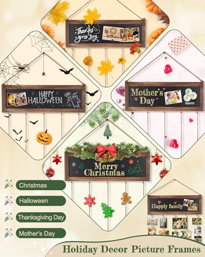 Bikoney Picture Frames Collage Photo Hanging Display with Chalkboard | Rustic Wood Polaroid Board with 30 Clips, Multi Photo Hanging Display, Carbonized Black Finish, Easy Wall Mount - color: Carbonized Black, size: 1-Pack