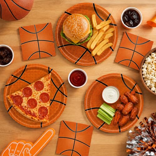 40 Pcs Basketball Plates and Napkins Set, Large 9 Inch Party Plates - color: Basketball