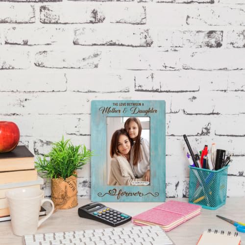 Mother Daughter Photo Frame Gift, Beautiful Mom Birthday Gifts, Christmas Gifts, The Love Between A Mother & Daughter is Forever Photo Frames, Farmhouse Wooden Picture Frame Gift B1 - color: BlueA