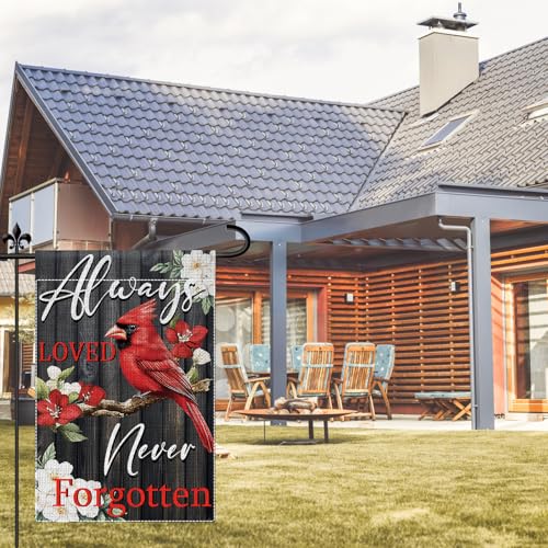 Cardinal Always Loved Never Forgotten 12x18inch Double Sided Garden Flag for Yard Decoration