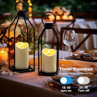 Homemory Modern Farmhouse Black Metal Lanterns 2PCS with Flameless Candle - color: Black