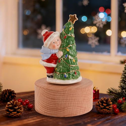 Music Box Figurine, Sculpted Hand-Painted Musical Figure Plays You are Jingle Bells Tune Christmas Anniversary, Birthday Gifts for Daughter Son Mom Dad Kids (Kid &Christmas Tree) - color: Kid & Christmas Tree