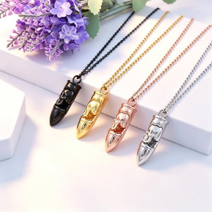 SIYUU Skull Bullet Urn Necklace for Ashes Stainless Steel Punk Cremation Keepsake Jewelry for Men Skeleton Bullet Urn Pendant Necklace Personalized Gothic Skull Bullet Memorial Jewelry - color: Customize