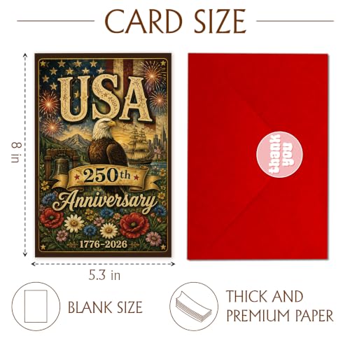 250 Years of Freedom Greeting Card with Red Envelope, 1776-2026 Patriotic Eagle Independence Celebration Card, USA Anniversary Card for Veterans, Family, Friends - color: american11