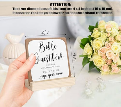 Bible Guest Book Sign, Wedding Signs for Ceremony and Reception, Bridal Shower Centerpieces for Tables, Marriage Reception, Bridal Shower Party Favors, Wedding Sign with Wooden Base - color: Bible Guest Book
