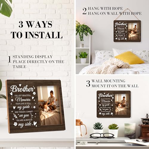 Memorial Pictures Frame, Brother You Left Beautiful Memories Photo Frame, Sympathy Gifts For Loss Of Brother, Farmhouse Home Living Room Bedroom Decoration -b26 - style: Brother