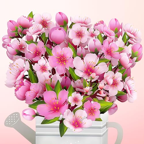 Pop Up Flowers Bouquet Birthday Card for Women | Romantic Gifts for Women, 3D Box Greeting Card with Cherry Blossom Bouquet in Watering Can for Anniversary, Valentine's Day - color: Cherry Blossom Watering Can