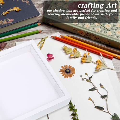 3 Pack Shadow Box Frames, 8 x 8 Inches Square Artificial Board Shadow Boxes Display Case, White 3D Picture Frames for Photos, Dried Flowers, Wall Mounted Handicraft Photo Frame