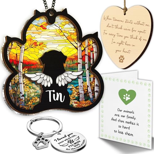 Personalized Angel Dog Memorial Suncatcher, Paw Suncatcher Remembrance Gift, Engraved Pet Memorial Ornament, Pet Sympathy Keychain, Loss of Animal Sympathy Card, Rainbow Bridge Dog Loss Gift - color: 01. Custom #1