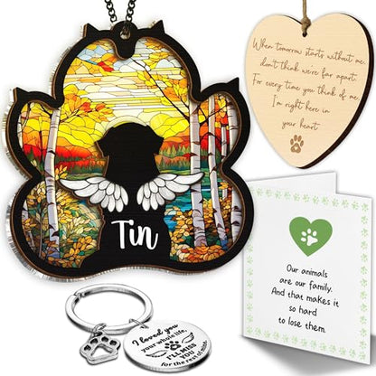 Personalized Angel Dog Memorial Suncatcher, Paw Suncatcher Remembrance Gift, Engraved Pet Memorial Ornament, Pet Sympathy Keychain, Loss of Animal Sympathy Card, Rainbow Bridge Dog Loss Gift - color: 01. Custom #1