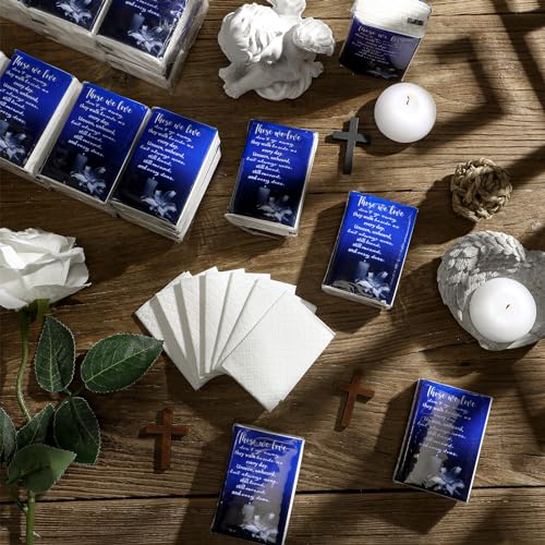 100 Packs Funeral Facial Tissues Memorial Keepsake Pocket Tissue Those We Love Don't Go Away Inspirational Poem Tissue 3 Ply Napkin Packs Funeral Favor for Guests Family Relative, 700 Sheets(Blue) - color: Blue